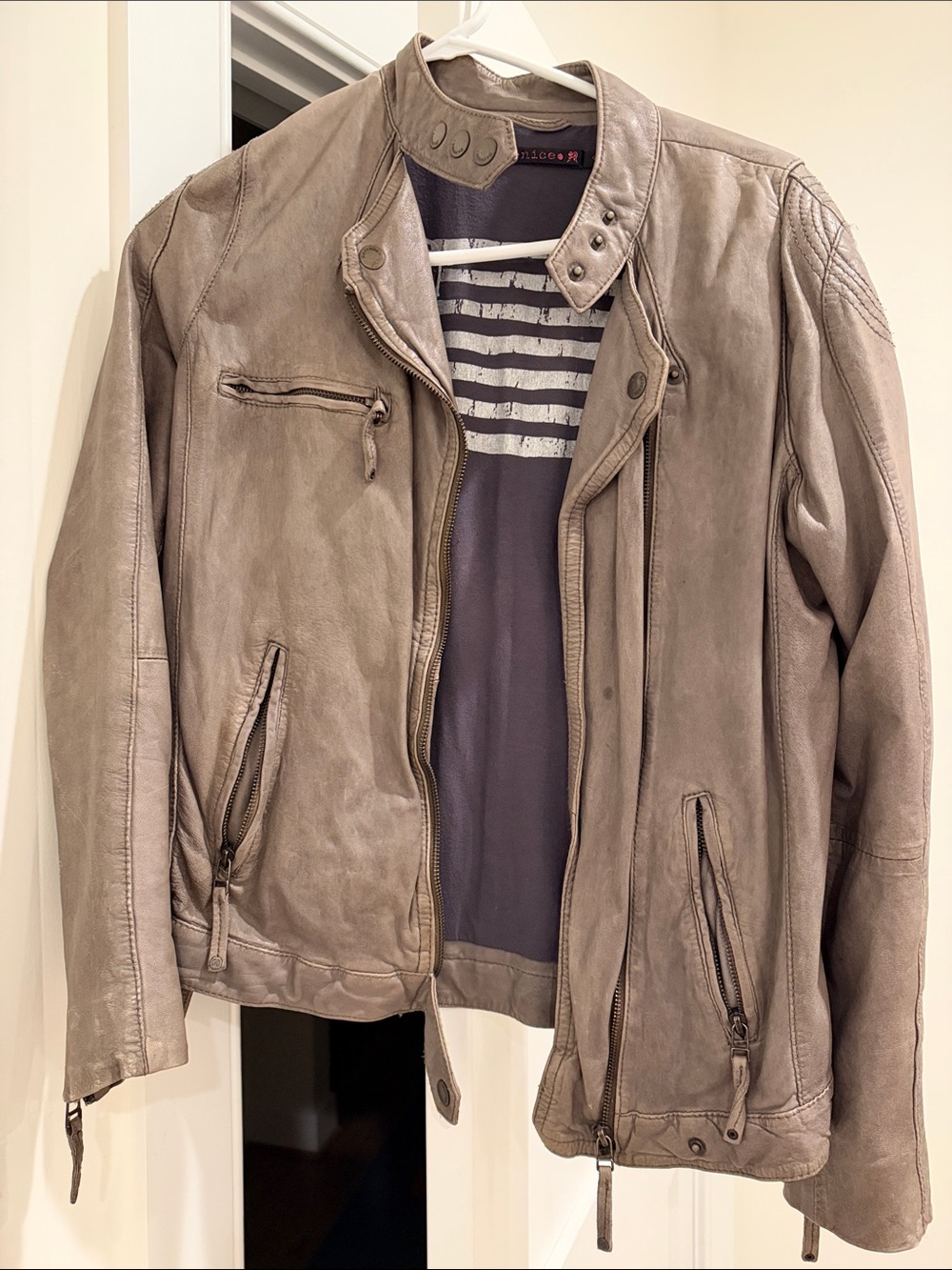 Womens Lightweight Taupe Leather Jacket - Classic style